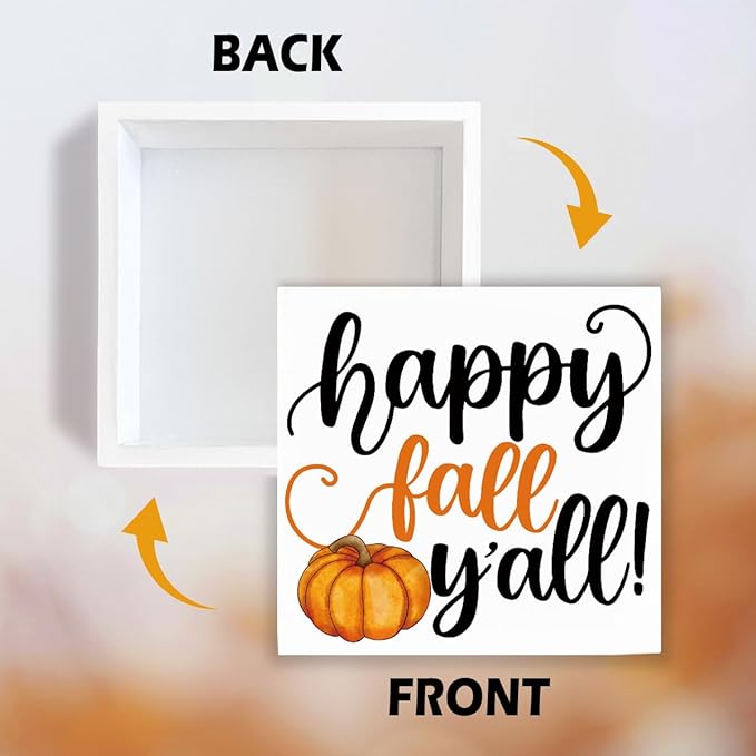 Happy Fall Y'all Sign, Autumn Wooden Box Plaques, Country Style Decoration for Home Farmhouse, Coffee Bar Decors, Table Shelf Decoration, Autumn Gift, Fall Wood Signs A2