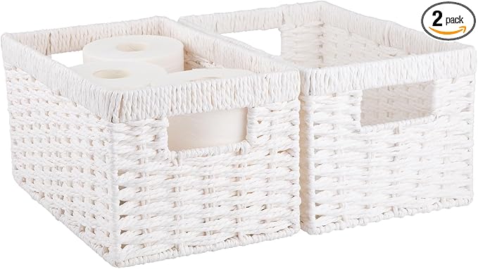 OIAHOMY Wicker Baskets, Paper Rope Storage Baskets for Organizing with Built-in Handles, 2 Packs-Brown
