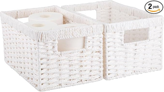 OIAHOMY Wicker Baskets, Paper Rope Storage Baskets for Organizing with Built-in Handles, 2 Packs-Brown