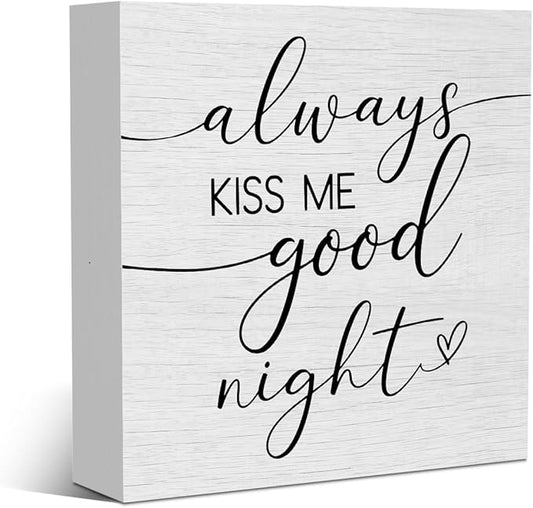 Good Night Bedroom Quote Home Decor Accessories Rustic Wooden Box Sign Desk Decor for Family Couple Couples Table Shelf Wall Living Room Home Bedroom Farmhouse Wood Block Plaque Box Sign