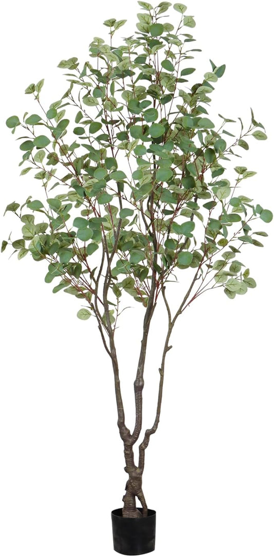 Faux Eucalyptus Tree 7ft(84in) Tall Artificial Plant Indoor Decor Handmade Natural Fake Eucalyptus Tree for Wedding Realistic Lifelike Leaves in Pot for Home Living Room,Office,Outdoor Decor.