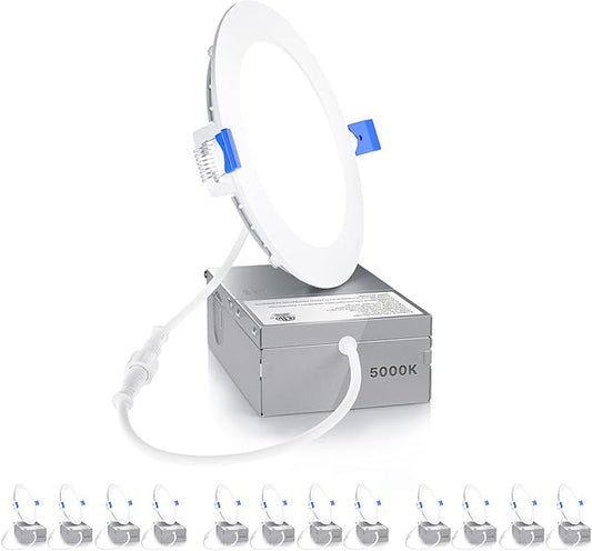 Ensenior 12 Pack 4 Inch LED Recessed Ceiling Light, Dimmable, 5000K Daylight, 750LM 9W 120V, High Brightness Canless Wafer Downlight - ETL&FCC&IC