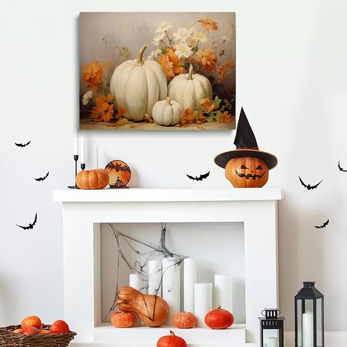 Framed Fall Wall Decor Still Life Canvas Painting Posters Thanksgiving Rustic Fall Wall Art Vintage Autumn poster Halloween Autumn Decor 12x16 framed