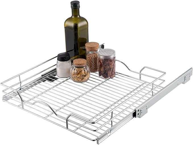 OCG Pull Out Cabinet Organizer (11.75" W x17 D), Pull out Shelves for Kitchen Cabinets, Slide Out Drawers for Base Cabinet Organization in Kitchen Bathroom Pantry, Bottom Mount, Chrome Finish