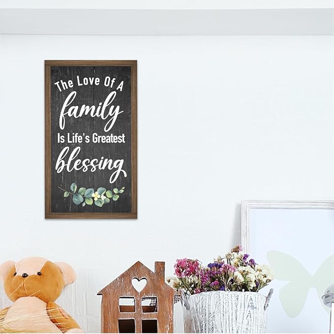 The Love of a Family is Life's Greatest Blessing Wooden Box Sign Desk Decor,Family Saying Wood Block Sign for Home Farmhouse Bedroom Shelf Tabletop Wall Decor