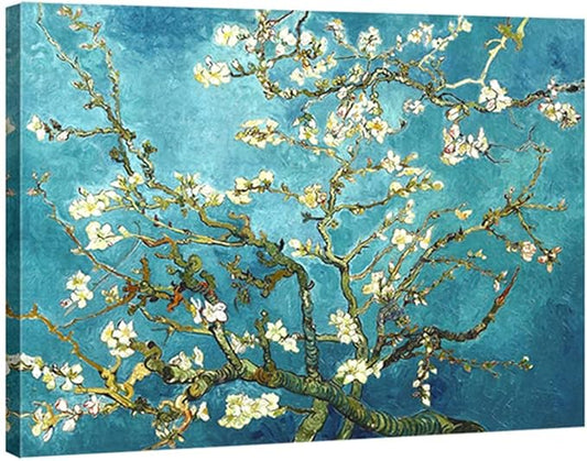 Wieco Art Giclee Canvas Prints Wall Art for Wall Decor by Van Gogh Paintings Almond Blossom Modern One Piece Stretched and Framed Abstract Flowers Artwork Home Office Decorations
