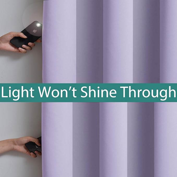 Yakamok 100% Blackout Thermal Insulated Grommet Curtains, Noise Reducing Barrier Panel for Sliding Glass Door, 2 Thick Layers Heat Full Light Blocking Patio Door Drapery, Lilac, W100 x L96, 1 Panel