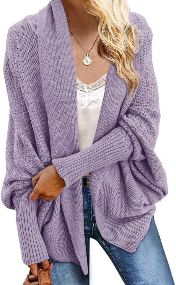 Imily Bela Women's Kimono Batwing Cable Knitted Slouchy Oversized Wrap Cardigan Sweater