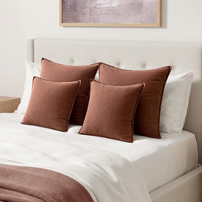 MIULEE Fall Decorative Linen Euro Sham Pillow Covers 24x24 Rust Red Boho Farmhouse Neutral Couch Throw Pillows for Bed Pack of 2 Accent Modern Pillowcase Sofa Livingroom Home Decor