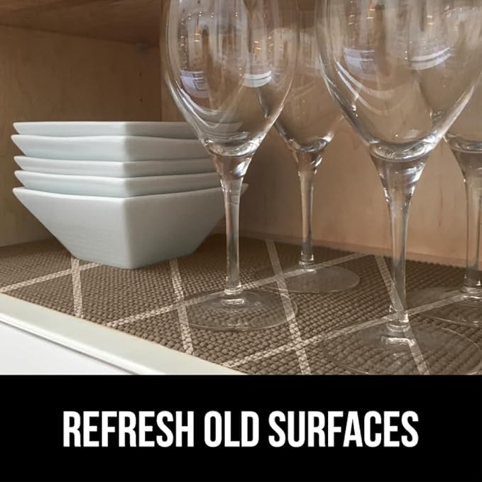 GORILLA GRIP powerGRIP Drawer Shelf and Cabinet Liner, Thick Strong Hold, Non-Adhesive Liners Protect Kitchen Cabinets and Cupboard, Bathroom Drawers, Easy Install, Breathable Mat, 20" x20', Beige