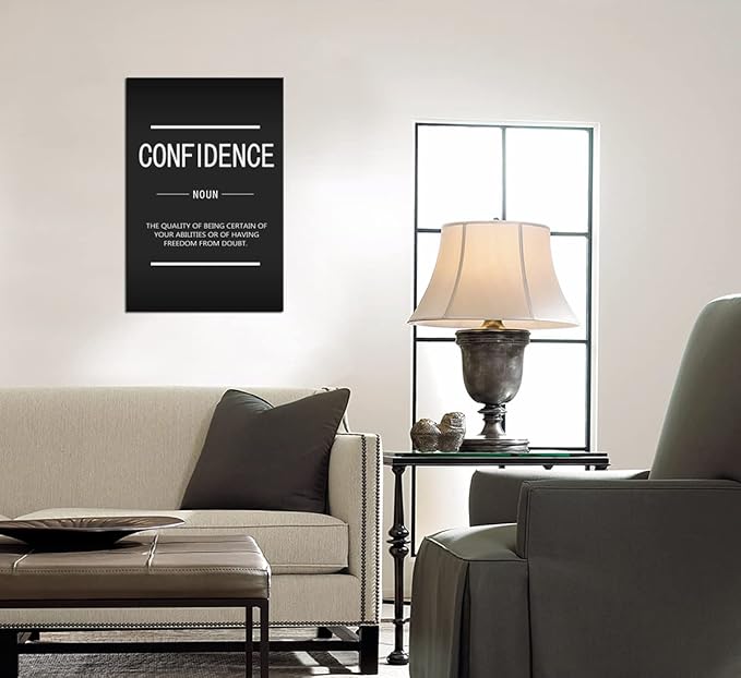Motivational Wall Art Inspirational Canvas Painting Print Poster Confidence Noun Positive Quotes Office Studio Frame Home Decoration[12''W X 18''H]