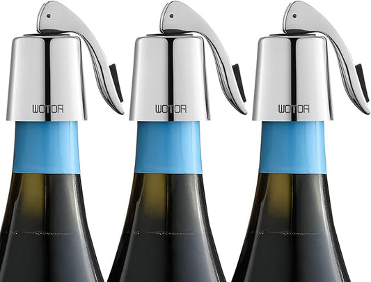 Wine Stoppers Stainless Steel Wine Bottle stopper Plug with Silicone Reusable Wine Saver Leak proof Keep Fresh Silver 3 pack