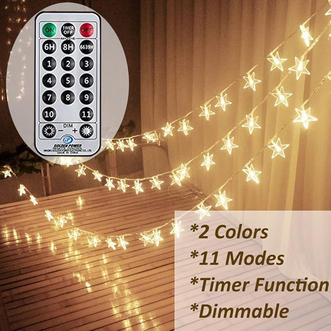 Solhice 40ft Star String Lights for Bedroom 120 LEDs, Warm White & Multicolor Color Changing Indoor Twinkle Lights with Remote, USB Powered Kids Room Hanging Lights for Dorm Tent Decor