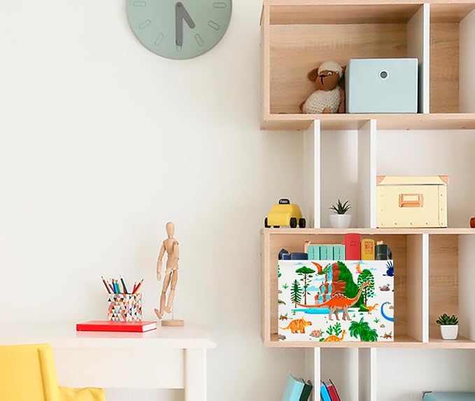 CLOCOR Rectangular Storage Basket Empty,Gift Basket, Waterproof Storage Bin with Handles, Room Decor(Ancient Dinosaurs)