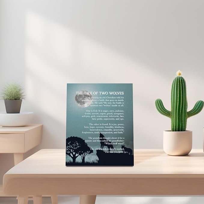 Wolf Wall Art: The Tale of Two Wolves - Native American Inspirational Quote Canvas Poster, Decor and Gifts (10x12 inch)