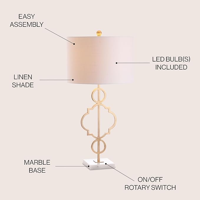 JONATHAN Y JYL3026A July 31" Metal LED Table Lamp Modern Contemporary Bedside Desk Nightstand Lamp for Bedroom Living Room Office College Bookcase LED Bulb Included, Gold/White