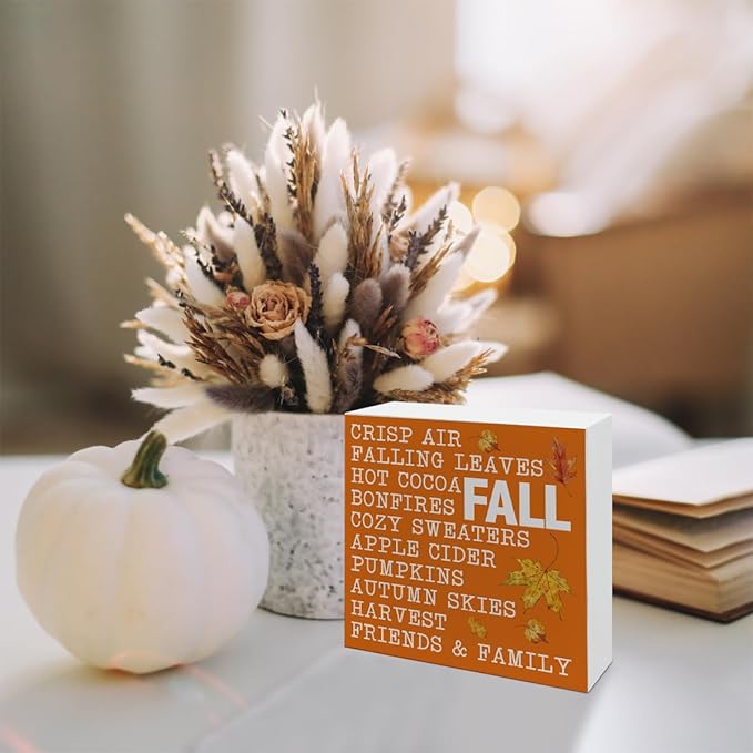 Autumn Decoration for Home Office, Fall Desk Shelf Decors, Autumn Thanksgiving Wooden Decor, Rustic Tabletop Decor, Rustic Wooden Box Sign, Fall List Wood Signs A13