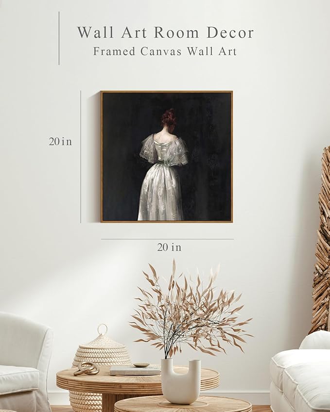 InSimSea Square Framed Canvas Wall Art, Large Decor Seventeenth Century Lady Portrait Paintings, Classical Women Wall Pictures for Bedroom Bathroom, Canvas Prints Vintage Decor 20"x20"