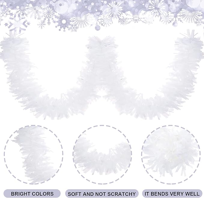 Dingion 59 Feet Christmas Tinsel Garland Metallic Twist Ornaments Hanging Glitter Xmas Garland for Christmas Tree Indoor Outdoor Decoration Party Supplies