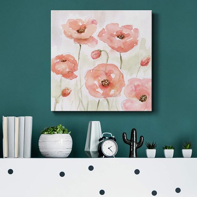 Square Premium Gallery Wrapped Canvas Flower Multicolor Wall Art Abstract Floral Romance Modern Pictures Print for Home Office, Ready to Hang