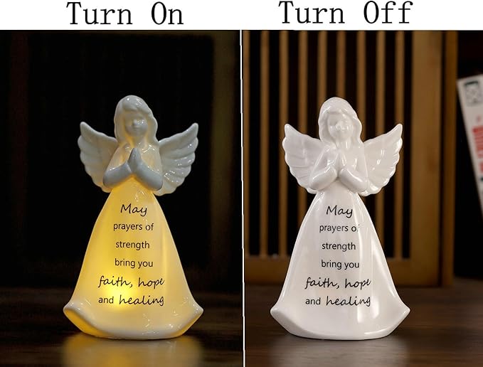 ADAVAS.Y&G Ceramic Praying Angel Figurine Best Gift for Loved Ones Healing Angel Night Light 7" H