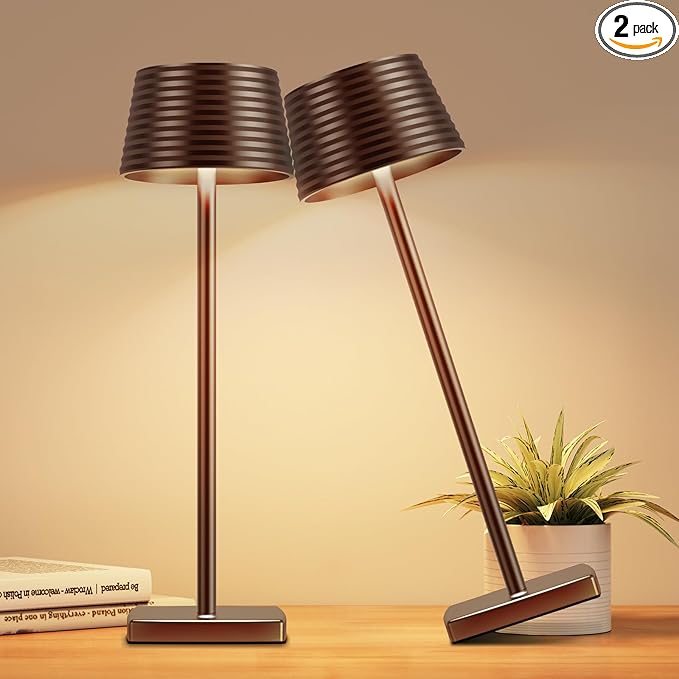 2Pack Cordless Table Lamps Rechargeable,Battery 6000mAh LED Portable Lights for Outdoor/Patio/Restaurant/Indoor Desk Lamp - IP54 Waterproof 3 Colors Stepless Dimming (2pack Coffee)