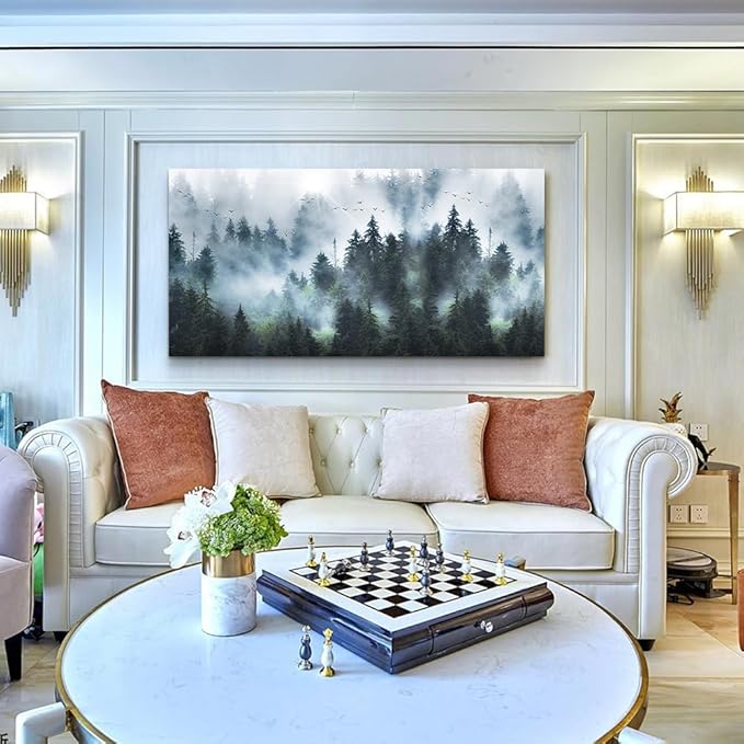 Wapluam Large Canvas Wall Art For Living Room Wall Decor For Office Bedroom Wall Decoration Foggy Forest Landscape Wall Pictures Framed Canvas Prints Artwork Modern Wall Painting Home Decor 30"X60"