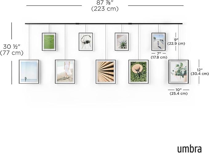 Umbra Exhibit Wall Frame with Metal Rod for Hanging-Rimless Design-Suitable for Living Room, Bathroom, Bedroom, Entryway and More, Black