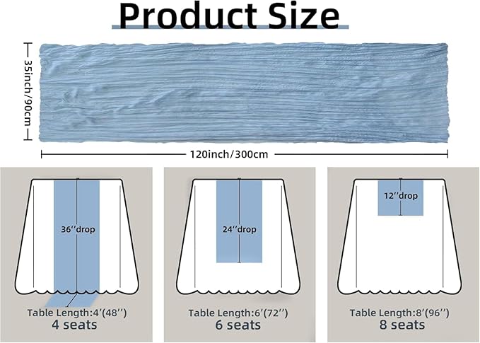 FEXIA 10 Pack Dusty Blue Gauz Table Runner 35x120 Inches Gauze Table Runner for Bridal Shower Wedding Party First Communion Centerpiece Engagement Boho Table Decoration (Dusty Blue)