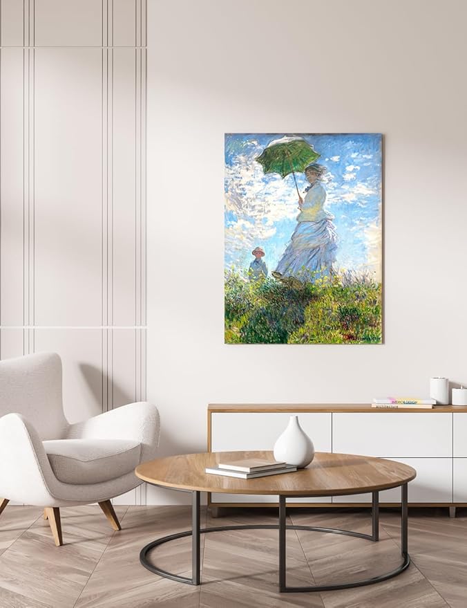 DECORARTS - The Walk, Woman with a Parasol (1875) by Claude Monet, Museum-Quality Giclee Canvas Print, Wall Art Reproduction, 30" W x 40" H, Made in USA
