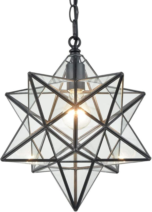 16'' Large Moravian Star Pendant Light Clear Glass Hanging Star Lights with Ajustable Chain for Kitchen Bedroom Entryway Dining