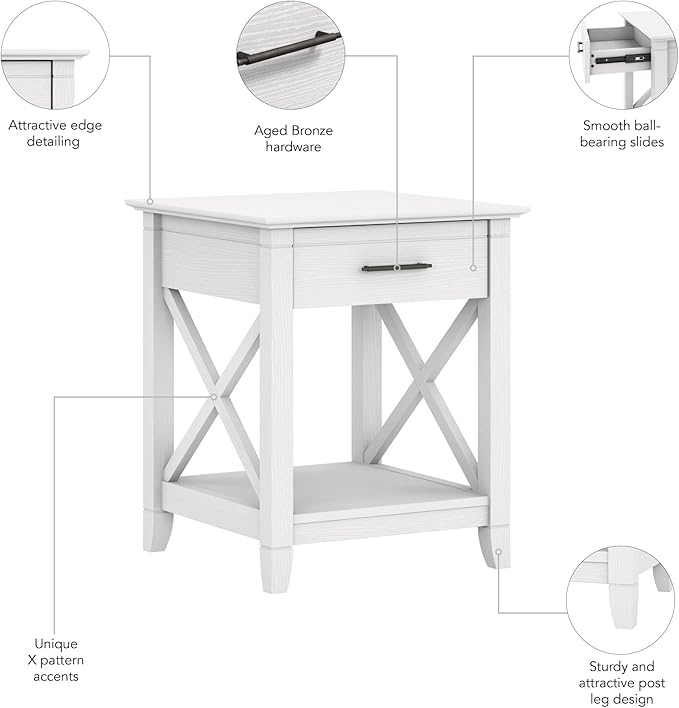 Bush Furniture Key West End Table with Storage in Pure White Oak