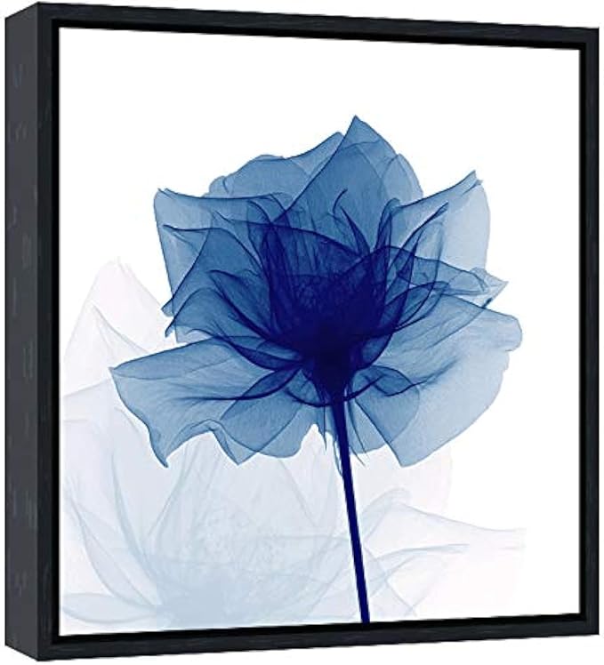 Pyradecor Black Framed Canvas Wall Art Blue Flickering Flower Modern Abstract Paintings Grace Floral Pictures for Bedroom Office Home Decorations