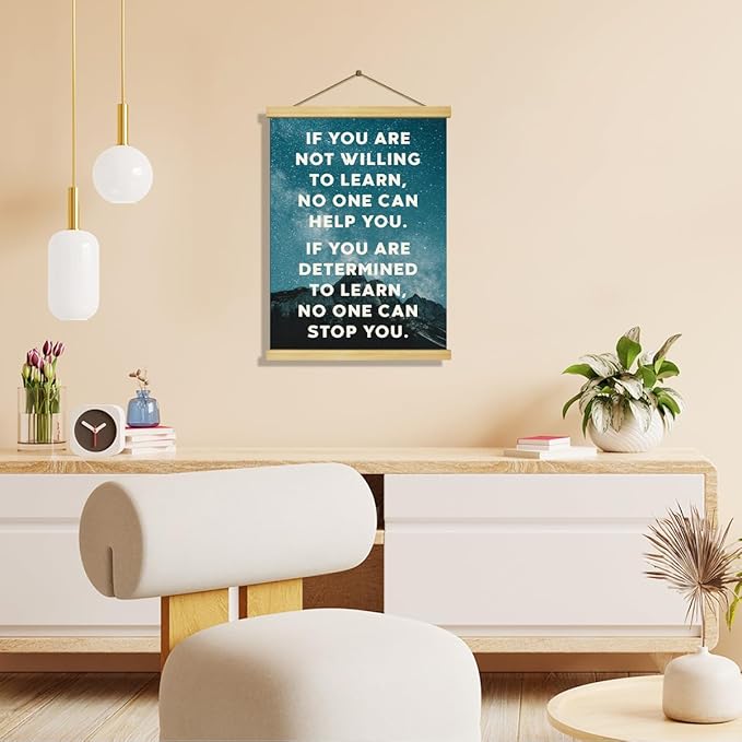 Inspirational Canvas Poster, If You Don't Want To Learn, Canvas Poster Wood Hanger, Motivational Home Office Decorate, Classroom Decor, Positive Mindset Canvases Banner, Farmhouse Hanging Decor