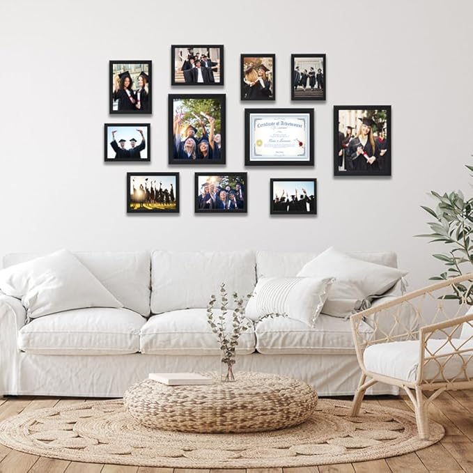 8x8 wood Picture Frame Set of 3, Made of Real Glass for 8x8 Black Frames, Wall and Tabletop Display Photo Frame for Home Décor Gallery Family Wedding Memorial Pic Frame Gift