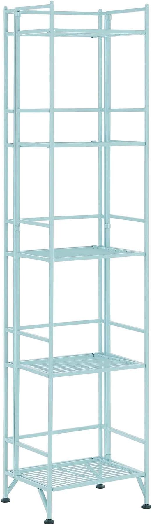 Convenience Concepts Xtra Storage Shelves - 5-Tier Folding Metal Storage Shelves, Closet Organizer for Office, Laundry Room, Bedroom, Garage, Kitchen, Bathroom, Sea Foam