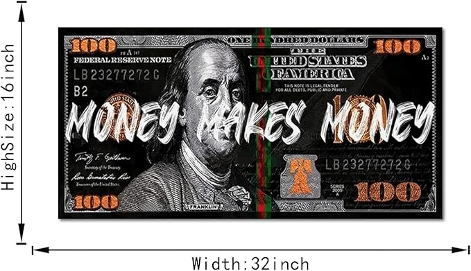 Yatsen Bridge Huge Banknotes Wall Art Canvas Money Makes Money Picture Poster and Prints Paintings Fashion Creativity Dollar Artwork Framed Ready to Hang-32 inch x 16 inch