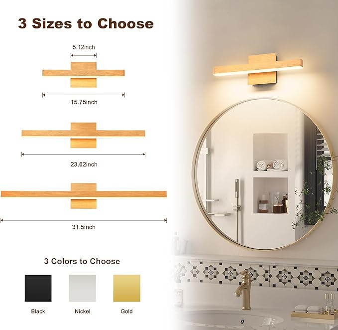 Joossnwell Vanity Light for Bathroom Light Fixtures Dimmable 5CCT Gold and Black Vanity Lights Bar Modern Bathroom Lighting Over Mirror 15.75 Inch Bath Light ETL Certificated