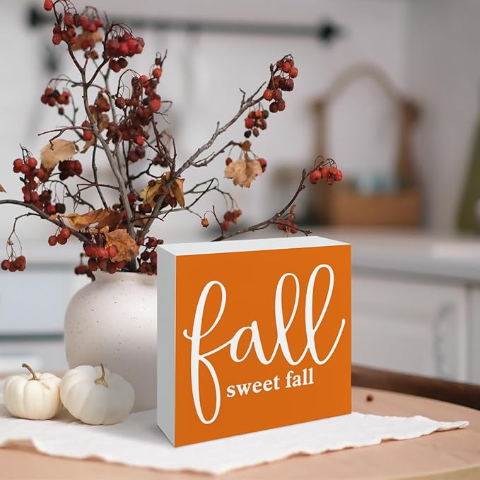 Inspirational Autumn Decors, Front Door Decor for Shelf Coutner, Thanksgiving Wooden Decor, Autumn Artwork for Home Decors, White Wooden Box Sign, Housewarming Gift, Fall Sweet Fall Wood Signs A19