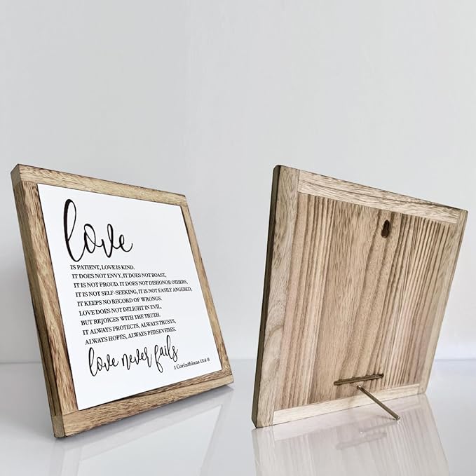 Scripture Sign - 1 Corinthians 13 Love Sign, Wooden Plaque for Christian Home Decor, Couple Gift