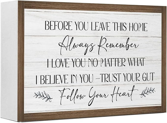 Before You Leave This Home Wooden Box Sign Decor,10.3 * 6 Inches,Inspirational I Love You Wood Block Sign for Family Home Farmhouse Living Room Bedroom Shelf Tabletop Wall Decor