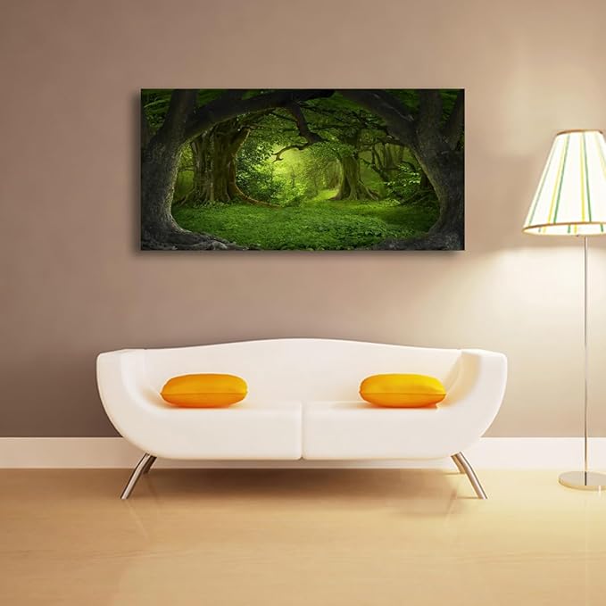 Tree of Life Wall Art Canvas Prints Natural Landscape Pictures Home Decor Green Forest Paintings for Living Room Bathroom Bedroom Kitchen Office Decorations 28x57 Wooden Framed Artwork Easy Hanging