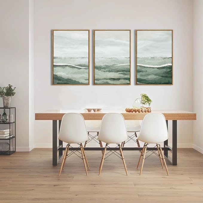 ANHUIB Green Wall Art 16x24 Inch Large Canvas Wall Art Abstract Watercolor Wall Decor Misty Landscape Art Prints Framed Neutral Paintings Set of 3 for Living Room Bedroom Ofice