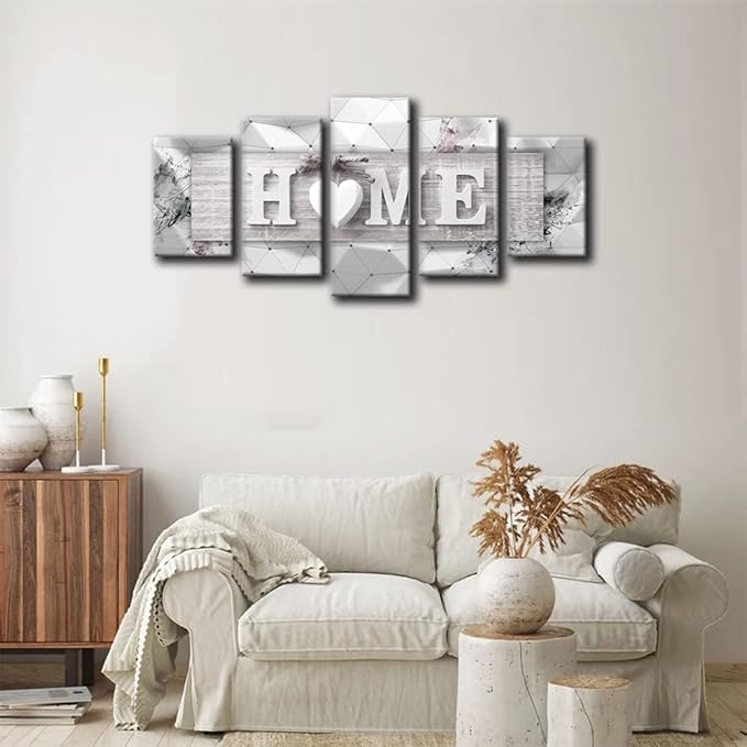 AWLXPHY Decor Home Decoration Wall Art Canvas for Living Room Framed Painting Pink and Grey 5 Panels Modern Still Life Love Stretched Artwork 3D Giclee (Grey, W60 x H30)