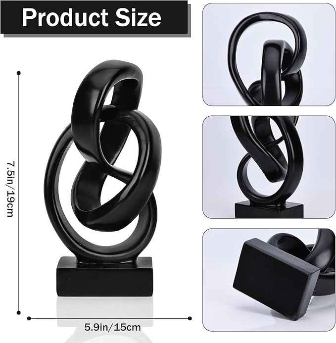 Abstract Black Knot Statue, Geometric Decor, Living Room Coffee Table Bookshelf countertop Black Decor, Office Coffee Table entryway Desktop Decor.