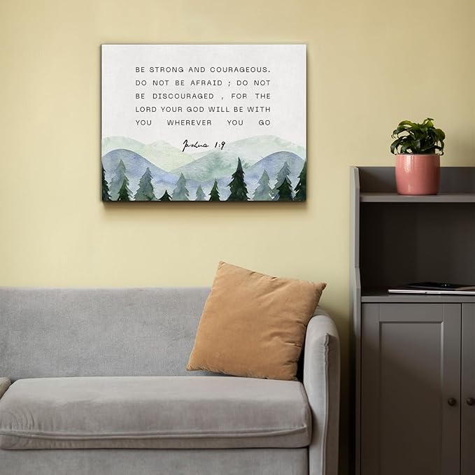 Inspirational Bible Verses Canvas Wall Art be Strong and Courageous Joshua 1:9 Prints Framed Christian Paintings Scripture Artwork Ready to Hang Home Wall Décor