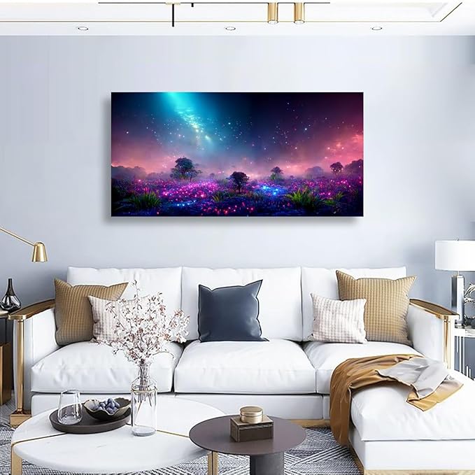 Purple Magical Wall Art Bedroom Wall Decor Living Room, Canvas Wall Art Office Farmhouse Paintings Artwork Modern Blue Starry Sky Grass Land Fantastic Wall Art Prints Pictures 20 * 40inch