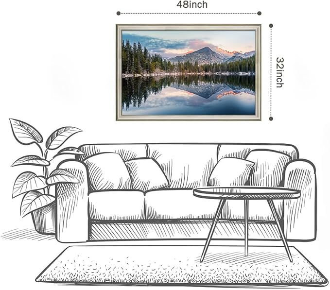 Framed Lake Scenery Wall Art: Natural Mountain Water Canvas Painting Woodland Sunset Picture for Living Room