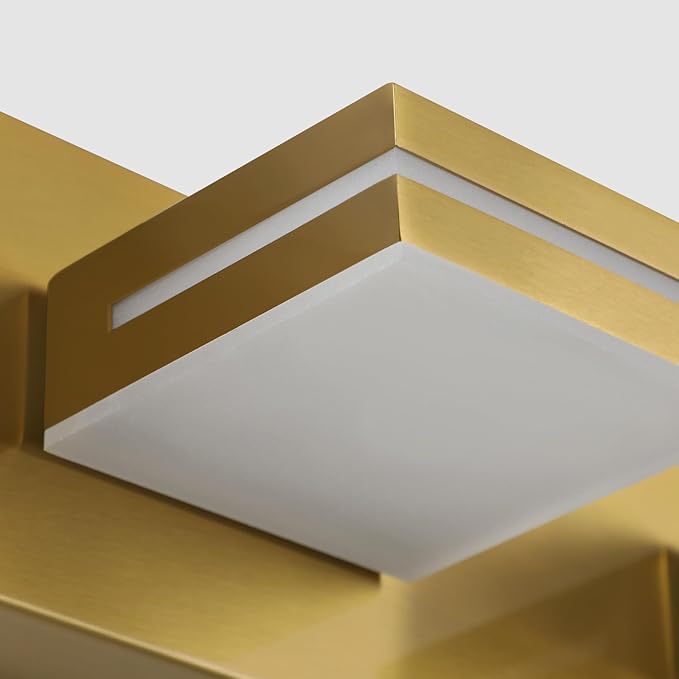 SineRise LED Modern Bathroom Vanity Light Fixtures (2-Light, 15.5-Inch, Dimmable), Brass Modern Acrylic Bathroom Wall Lighting Fixtures Over Mirror (Cool White 6000K)