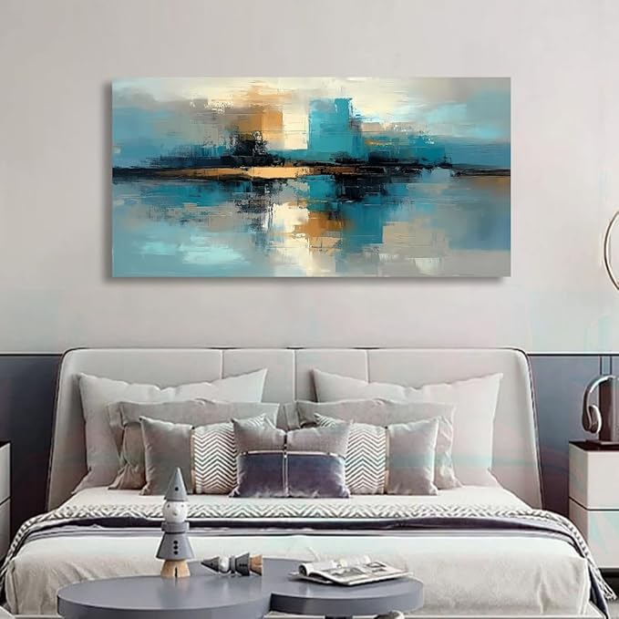 Abstract Pictures Canvas Wall Art for Living room Office Bedroom Wall Decor,Abstract Wall Art Print Modern Blue Black Gold Oil Painting Artwork Waterproof Ready to Hang-20x40inch